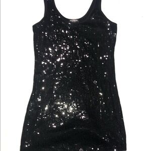 Express Sexy Basic Sequin Black Tank Top Medium